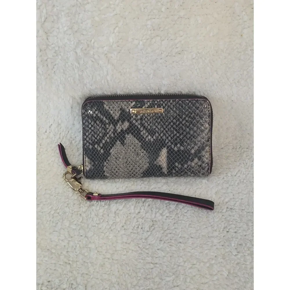 Stella & Dot Women Wallet Black Gray Faux Leather Wristlet Snake Skin Clutch